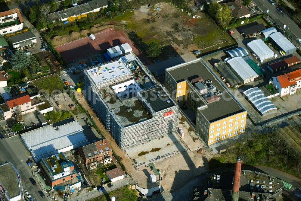 Aerial image Mannheim - Construction site to build a new office and commercial building of Business Development Center CUBEX ONE at the Mannheim Medical Technologies Campus (MMT-Campus) between Krafft-Ebing-Strasse and Franz-Volhard-Strasse in the district Neckarstadt-Ost in Mannheim in the state Baden-Wuerttemberg, Germany
