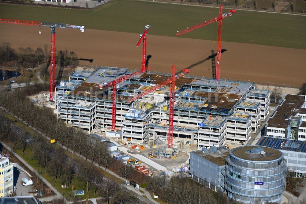Aschheim from above - Construction site to build a new office and commercial building Campus One on Erdinger Landstrasse - Einsteinring in the district Dornach in Aschheim in the state Bavaria, Germany