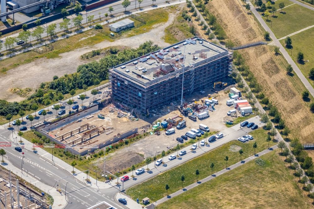 Dortmund from above - Construction site to build a new office and commercial building on Carlo-Schmid-Allee corner Walter-Bruch-Strasse in the district Phoenix-West in Dortmund in the state North Rhine-Westphalia, Germany
