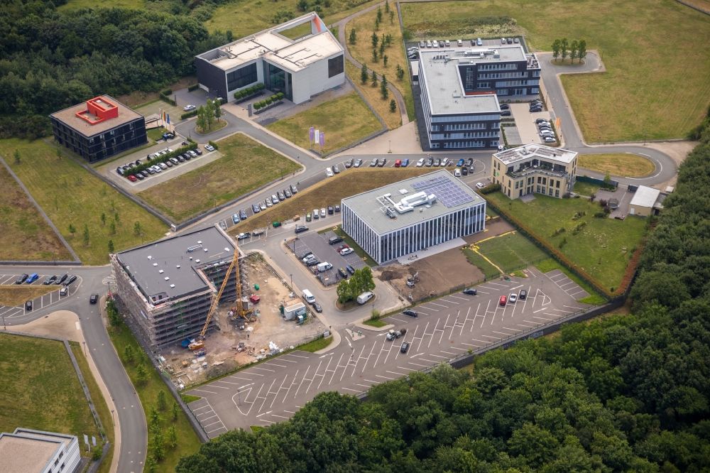 Bochum from above - Construction site to build a new office and commercial building of contec - Gesellschaft fuer Organisationsentwicklung mbH on Gesundheitsconpus in Bochum in the state North Rhine-Westphalia, Germany