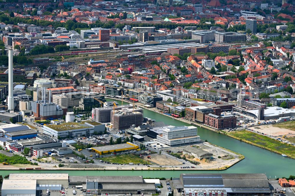 Aerial image Münster - Construction site to build a new office and commercial building Dock14 on street Am Mittelhafen in the district Ost in Muenster in the state North Rhine-Westphalia, Germany