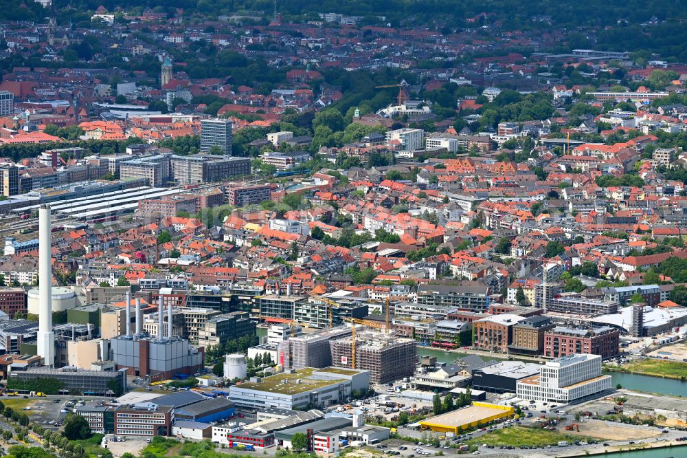 Aerial image Münster - Construction site to build a new office and commercial building Dock14 on street Am Mittelhafen in the district Ost in Muenster in the state North Rhine-Westphalia, Germany