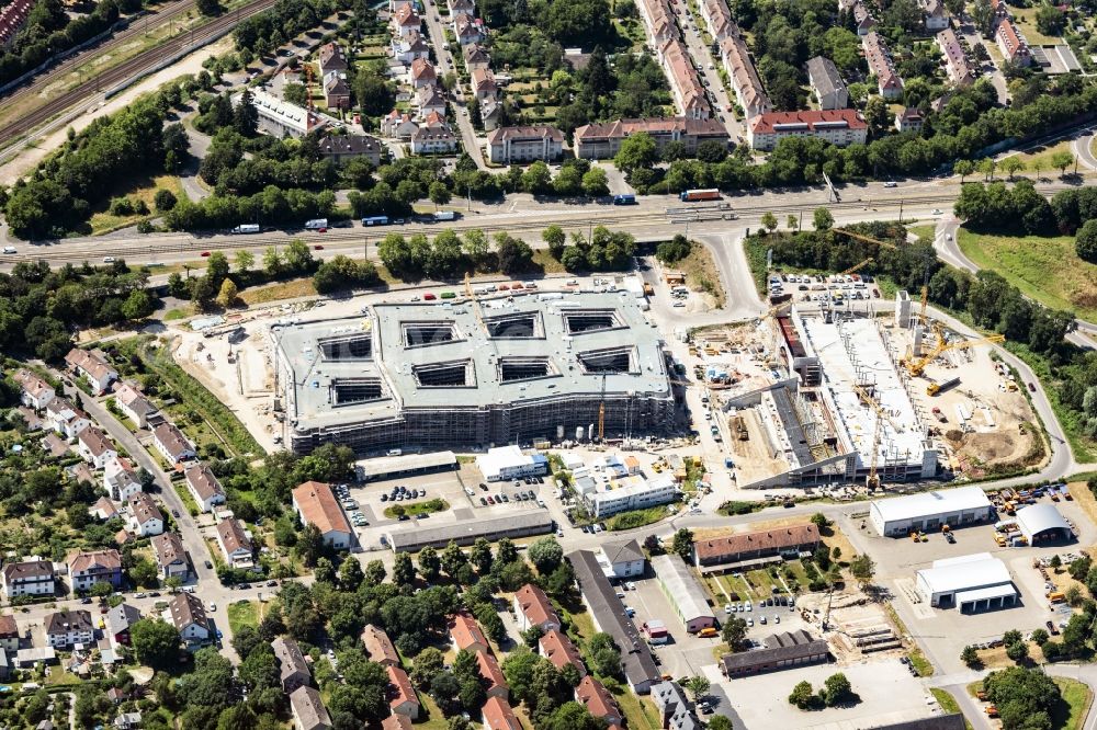 Aerial image Karlsruhe - Construction site to build a new office and commercial building of dm-drogerie markt GmbH + Co. KG on Alte Karlsruher Strasse in Karlsruhe in the state Baden-Wurttemberg, Germany