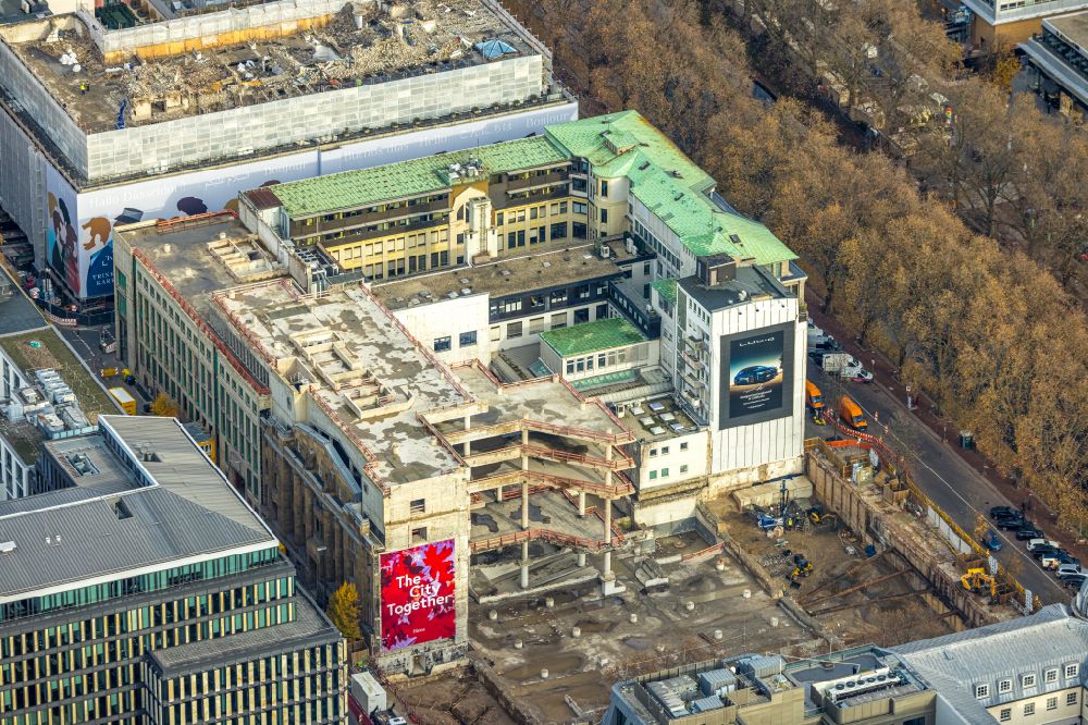 Aerial photograph Düsseldorf - Construction site to build a new office and commercial building on street Koenigsallee - Breite Strasse in Duesseldorf at Ruhrgebiet in the state North Rhine-Westphalia, Germany