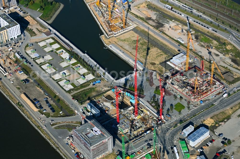 Aerial photograph Hamburg - Construction site to build a new office and commercial building EDGE ElbSide on place Amerigo-Vespucci-Platz in the district HafenCity in Hamburg, Germany