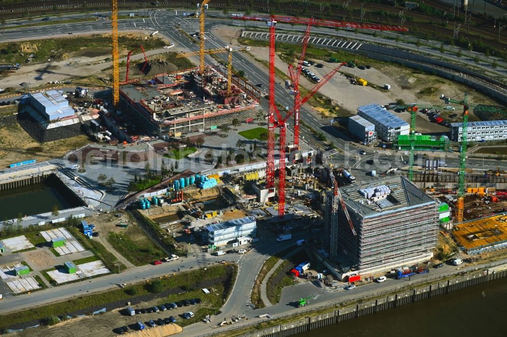 Aerial photograph Hamburg - Construction site to build a new office and commercial building EDGE ElbSide on place Amerigo-Vespucci-Platz in the district HafenCity in Hamburg, Germany