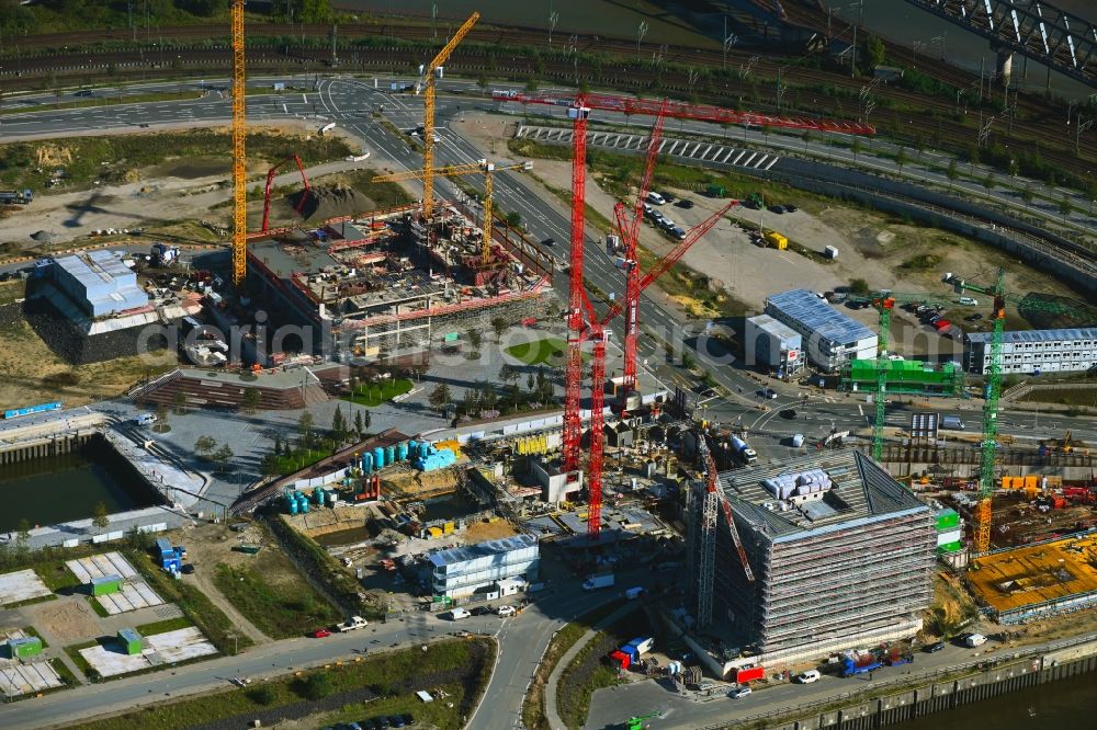 Hamburg from above - Construction site to build a new office and commercial building EDGE ElbSide on place Amerigo-Vespucci-Platz in the district HafenCity in Hamburg, Germany