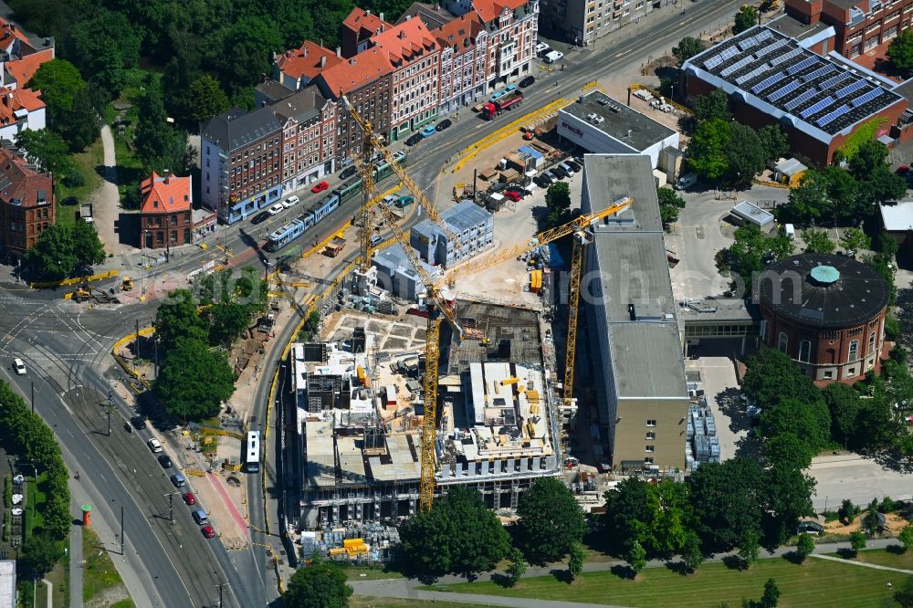 Hannover from the bird's eye view: Construction site to build a new office and commercial building of the Enercity AG on Glockseestrasse in the district Calenberger Neustadt in Hannover in the state Lower Saxony, Germany