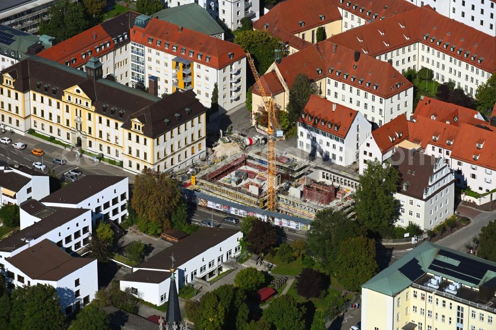 Aerial photograph Dillingen an der Donau - Construction site to build a new office and commercial building on Erzbischof-Stimpfle-Strasse in Dillingen an der Donau in the state Bavaria, Germany