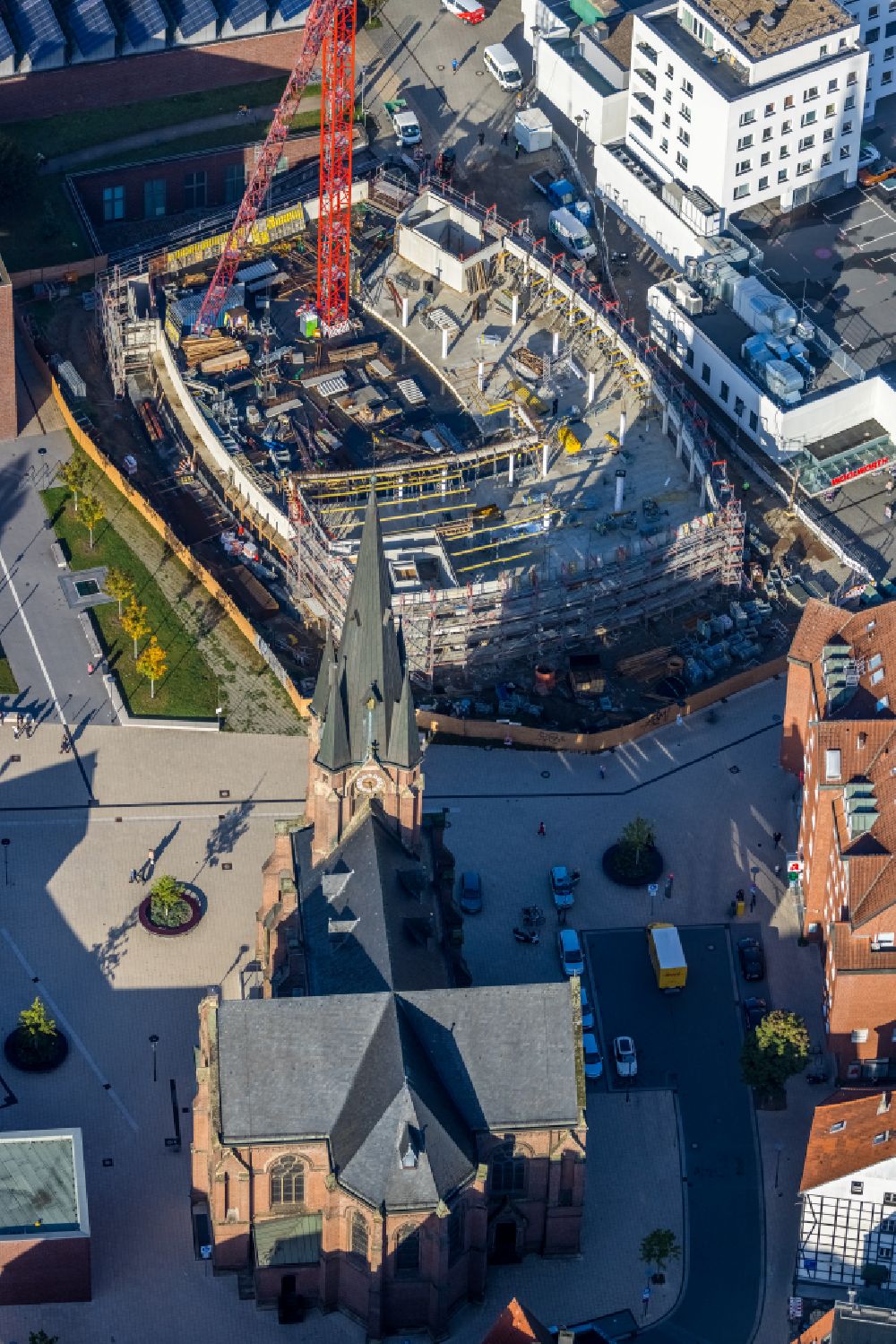 Aerial photograph Herne - Construction site for the new construction of an office and commercial building Europagarten at Europaplatz in Herne at Ruhrgebiet in the state North Rhine-Westphalia, Germany