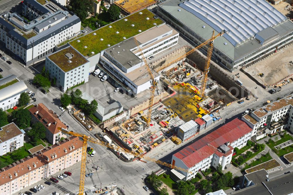 München from above - Construction site to build a new office and commercial building FABRIK office in Munich in the state Bavaria, Germany