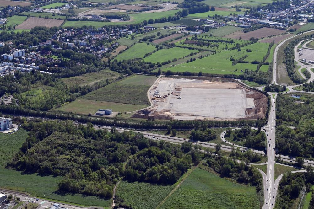 Aerial photograph Hesingue - Construction site to build a new office and commercial building of the headquarter SES-Sterling in Hesingue in Grand Est, Alsace, France