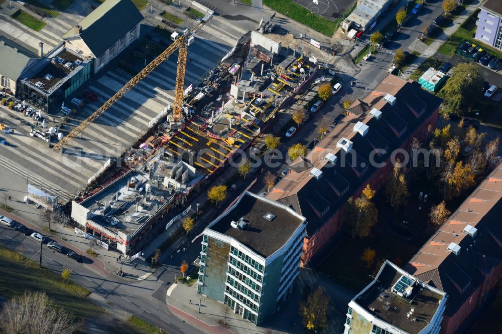 Berlin from above - Construction site to build a new office and commercial building Am Forum and Ecowiss on Erich-Thilo-Strasse corner Rudower Chaussee in Berlin, Germany