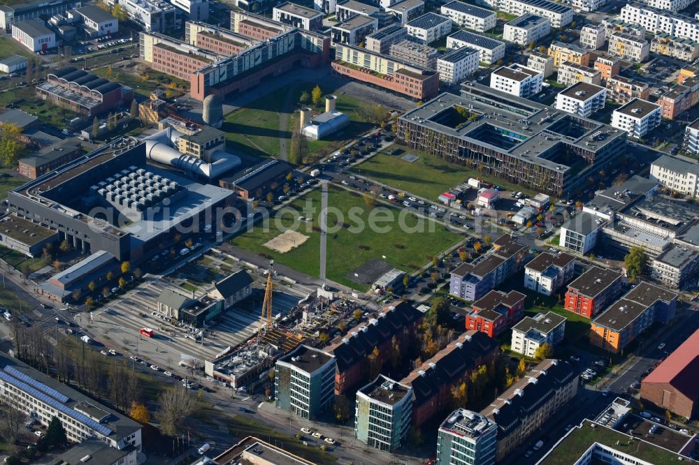 Aerial photograph Berlin - Construction site to build a new office and commercial building Am Forum and Ecowiss on Erich-Thilo-Strasse corner Rudower Chaussee in Berlin, Germany