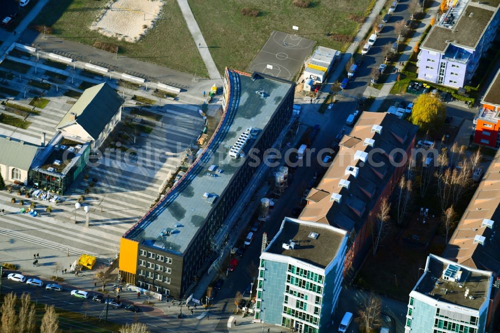 Aerial photograph Berlin - Construction site to build a new office and commercial building Am Forum and Ecowiss on Erich-Thilo-Strasse corner Rudower Chaussee in Berlin, Germany