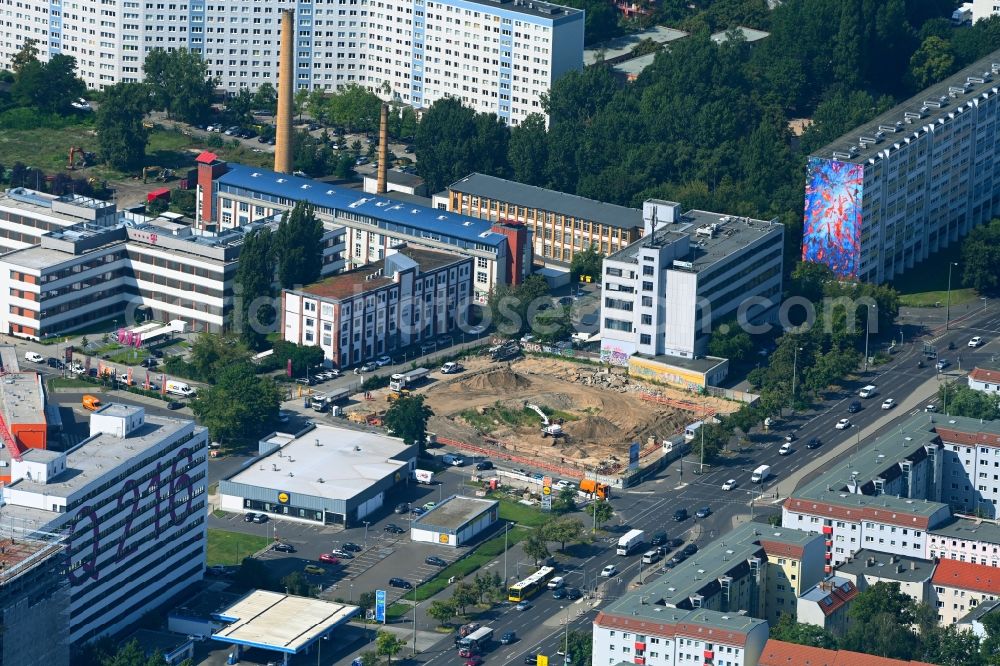 Aerial image Berlin - Construction site to build a new office and commercial building on Frankfurter Allee corner Buchberger Strasse in the district Lichtenberg in Berlin, Germany