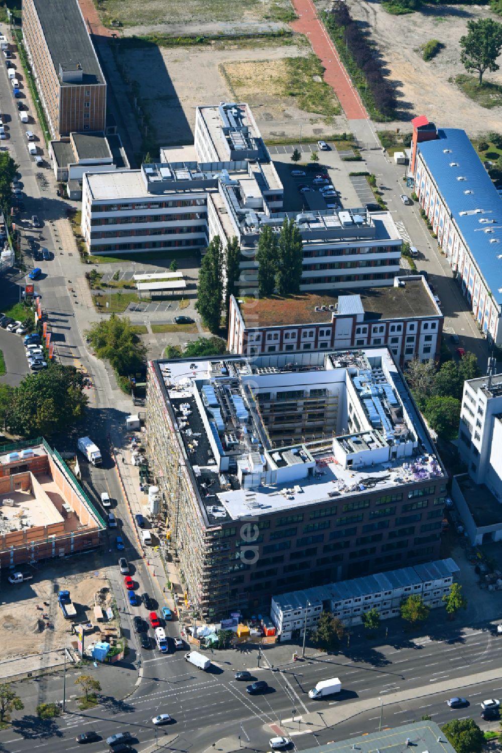 Berlin from above - Construction site to build a new office and commercial building on Frankfurter Allee corner Buchberger Strasse in the district Lichtenberg in Berlin, Germany
