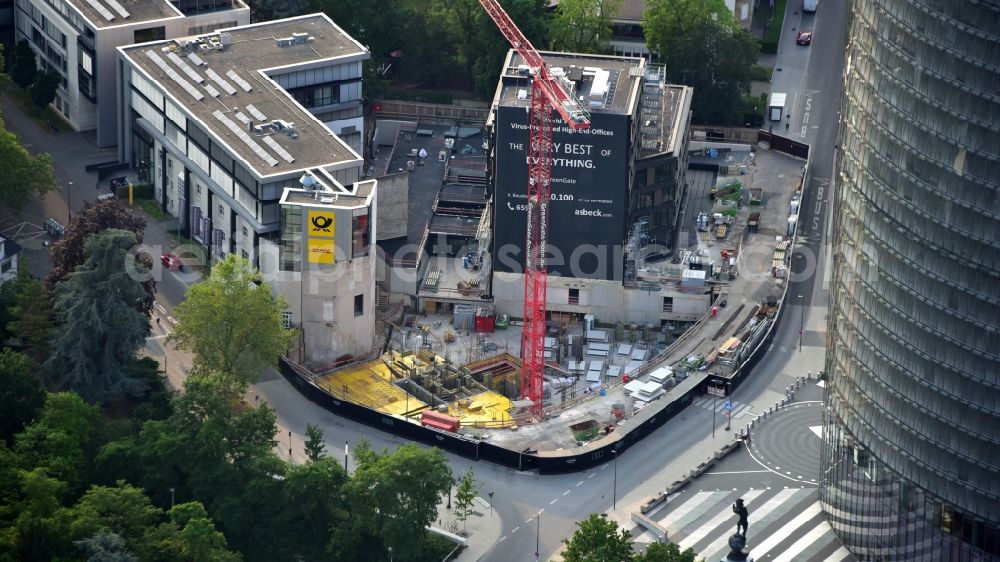 Bonn from above - Construction site to build a new office and commercial building Greengate on Kurt-Schumacher-Strasse in the district Gronau in Bonn in the state North Rhine-Westphalia, Germany