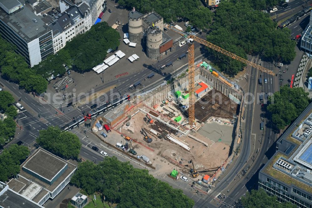Aerial photograph Köln - Construction site to build a new office and commercial building on Rudolfplatz on Koelner Hahnepooz - Hahnentorburg in Cologne in the state North Rhine-Westphalia, Germany