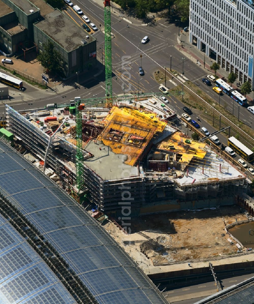 Aerial photograph Berlin - Construction site to build a new office and commercial building and Hotel EDGE Grand Central Berlin on Clara-Jaschke-Strasse corner Invalidenstrasse in the district Moabit in Berlin, Germany