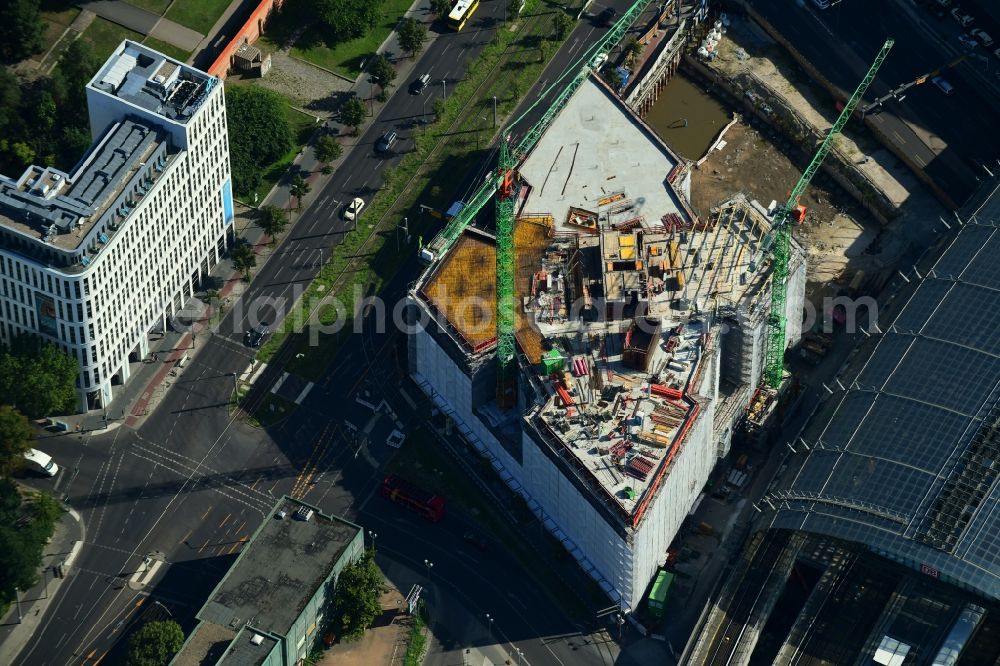 Aerial photograph Berlin - Construction site to build a new office and commercial building and Hotel EDGE Grand Central Berlin on Clara-Jaschke-Strasse corner Invalidenstrasse in the district Moabit in Berlin, Germany