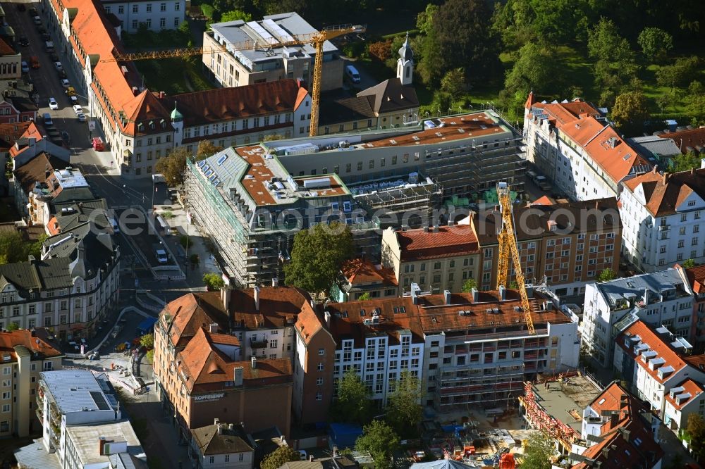 Aerial image München - Construction site to build a new office and commercial building with Hotel on Pasinger Marienplatz in the district Pasing-Obermenzing in Munich in the state Bavaria, Germany