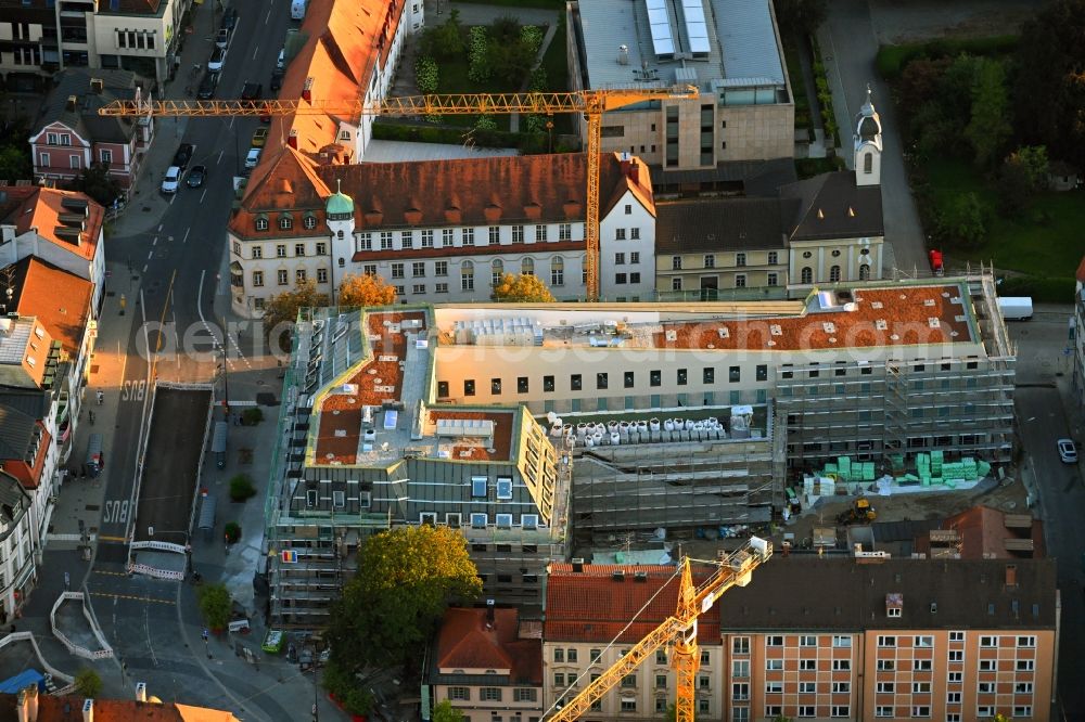 München from above - Construction site to build a new office and commercial building with Hotel on Pasinger Marienplatz in the district Pasing-Obermenzing in Munich in the state Bavaria, Germany