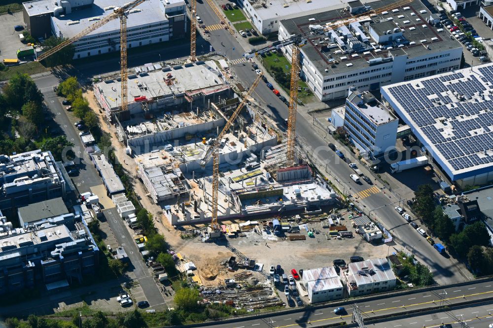 Aerial photograph Berlin - Construction site to build a new office and commercial building INK Berlin - Inspire Neukoelln on Ballinstrasse - Woermannkehre in the district Neukoelln in Berlin, Germany