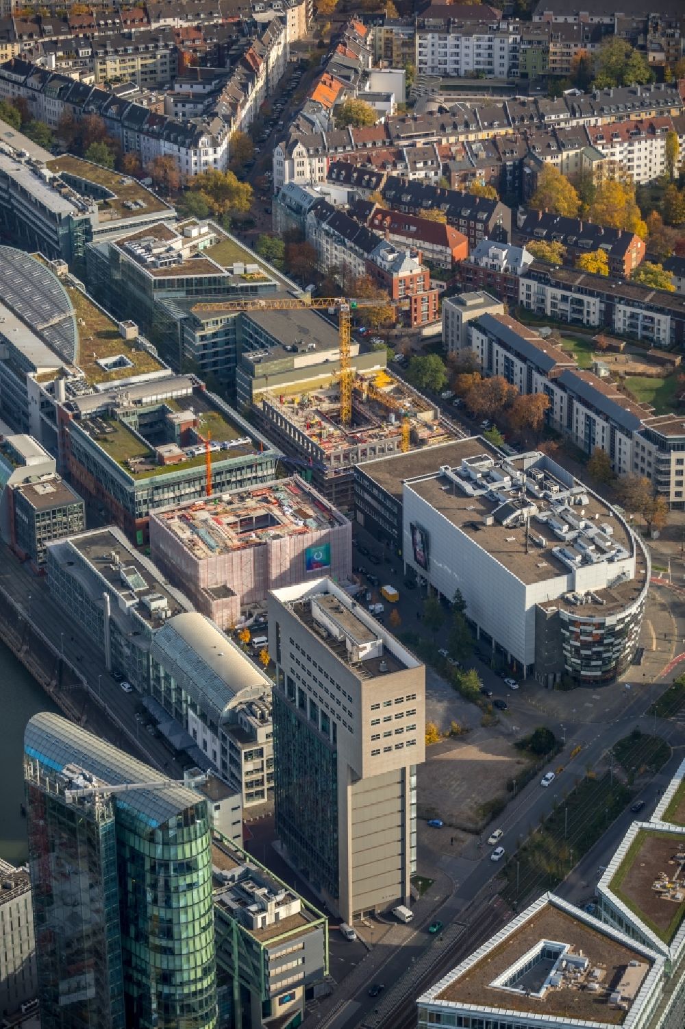 Aerial photograph Düsseldorf - Construction site to build a new office and commercial building on Kaistrasse - Zollhof in Duesseldorf in the state North Rhine-Westphalia, Germany