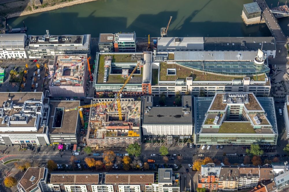 Aerial photograph Düsseldorf - Construction site to build a new office and commercial building on Kaistrasse - Zollhof in Duesseldorf in the state North Rhine-Westphalia, Germany