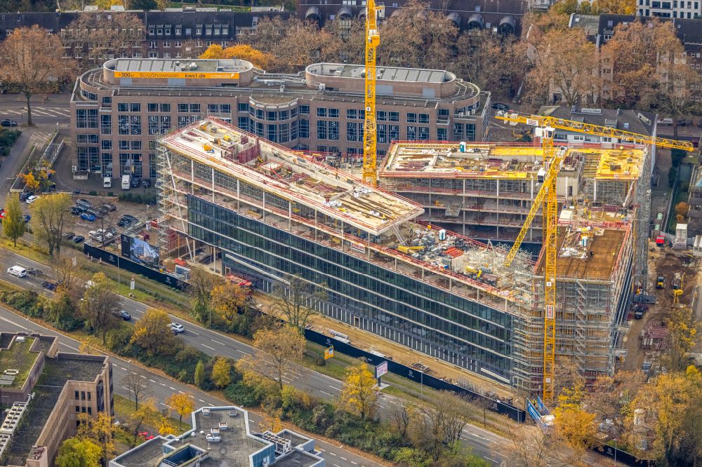 Aerial image Düsseldorf - Construction site to build a new office and commercial building KAP1 on place Karl-Arnold-Platz in Duesseldorf at Ruhrgebiet in the state North Rhine-Westphalia, Germany