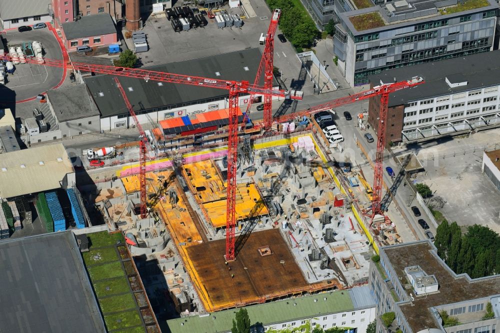 Aerial image München - Construction site to build a new office and commercial building KARL Muenchen on Karlstrasse - Denisstrasse in the district Maxvorstadt in Munich in the state Bavaria, Germany