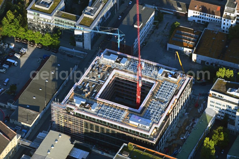 München from above - Construction site to build a new office and commercial building KARL Muenchen on Karlstrasse - Denisstrasse in the district Maxvorstadt in Munich in the state Bavaria, Germany