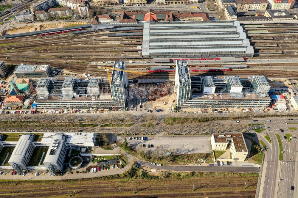 Karlsruhe from above - Construction site to build a new office and commercial building on Schwarzwaldstrasse in Karlsruhe in the state Baden-Wurttemberg, Germany