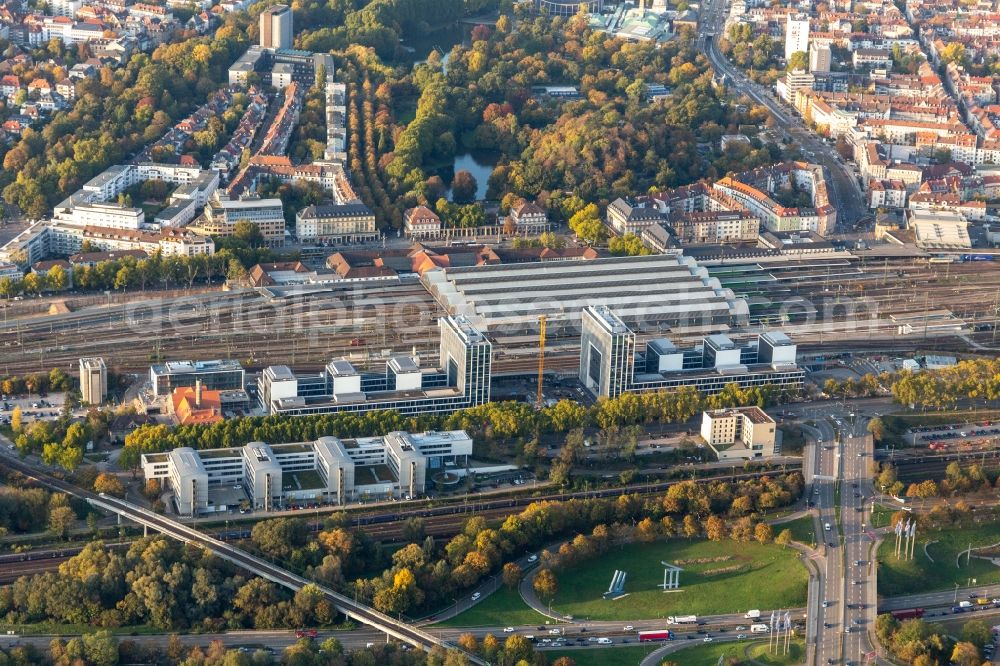 Aerial image Karlsruhe - Construction site to build a new office and commercial building on Schwarzwaldstrasse in Karlsruhe in the state Baden-Wurttemberg, Germany