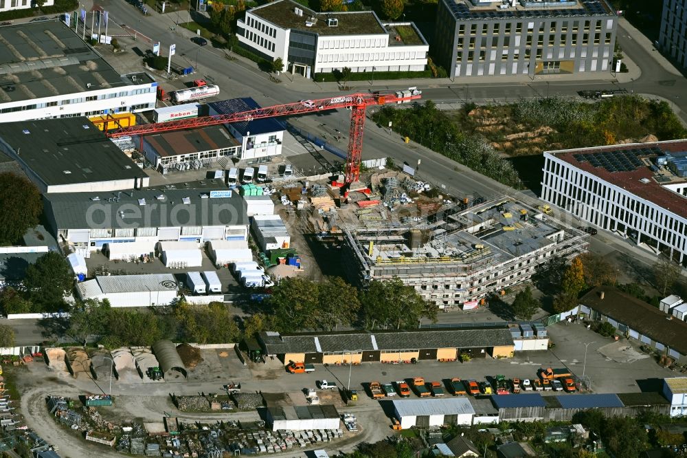 Mannheim from the bird's eye view: Construction site to build a new office and commercial building on Konrad-Zuse-Ring corner Harrlachweg in Mannheim in the state Baden-Wuerttemberg, Germany