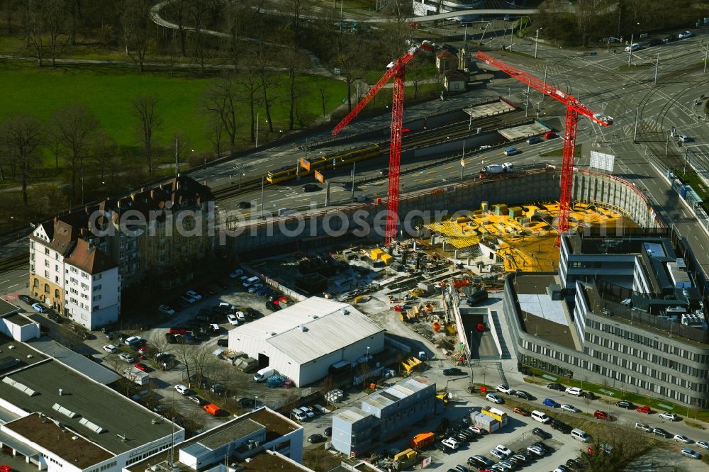 Aerial photograph Stuttgart - Construction site to build a new office and commercial building Leo - Business Campus Stuttgart on Loewentorstrasse - Pragstrasse in Stuttgart in the state Baden-Wurttemberg, Germany
