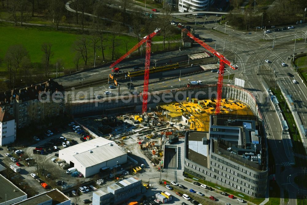 Stuttgart from above - Construction site to build a new office and commercial building Leo - Business Campus Stuttgart on Loewentorstrasse - Pragstrasse in Stuttgart in the state Baden-Wurttemberg, Germany