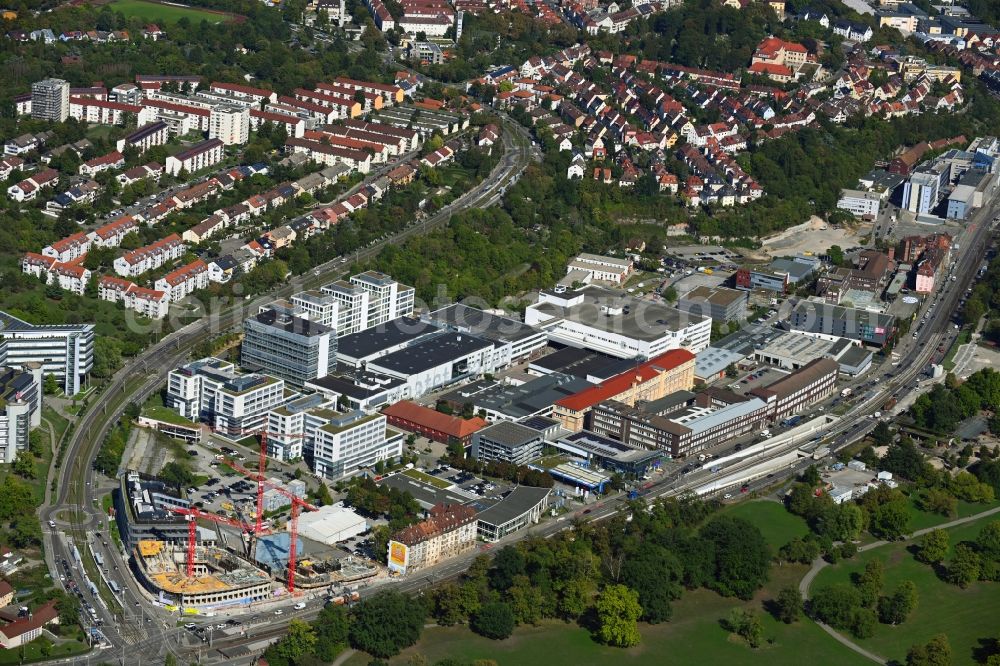 Aerial image Stuttgart - Construction site to build a new office and commercial building Leo - Business Campus Stuttgart on Loewentorstrasse - Pragstrasse in Stuttgart in the state Baden-Wurttemberg, Germany
