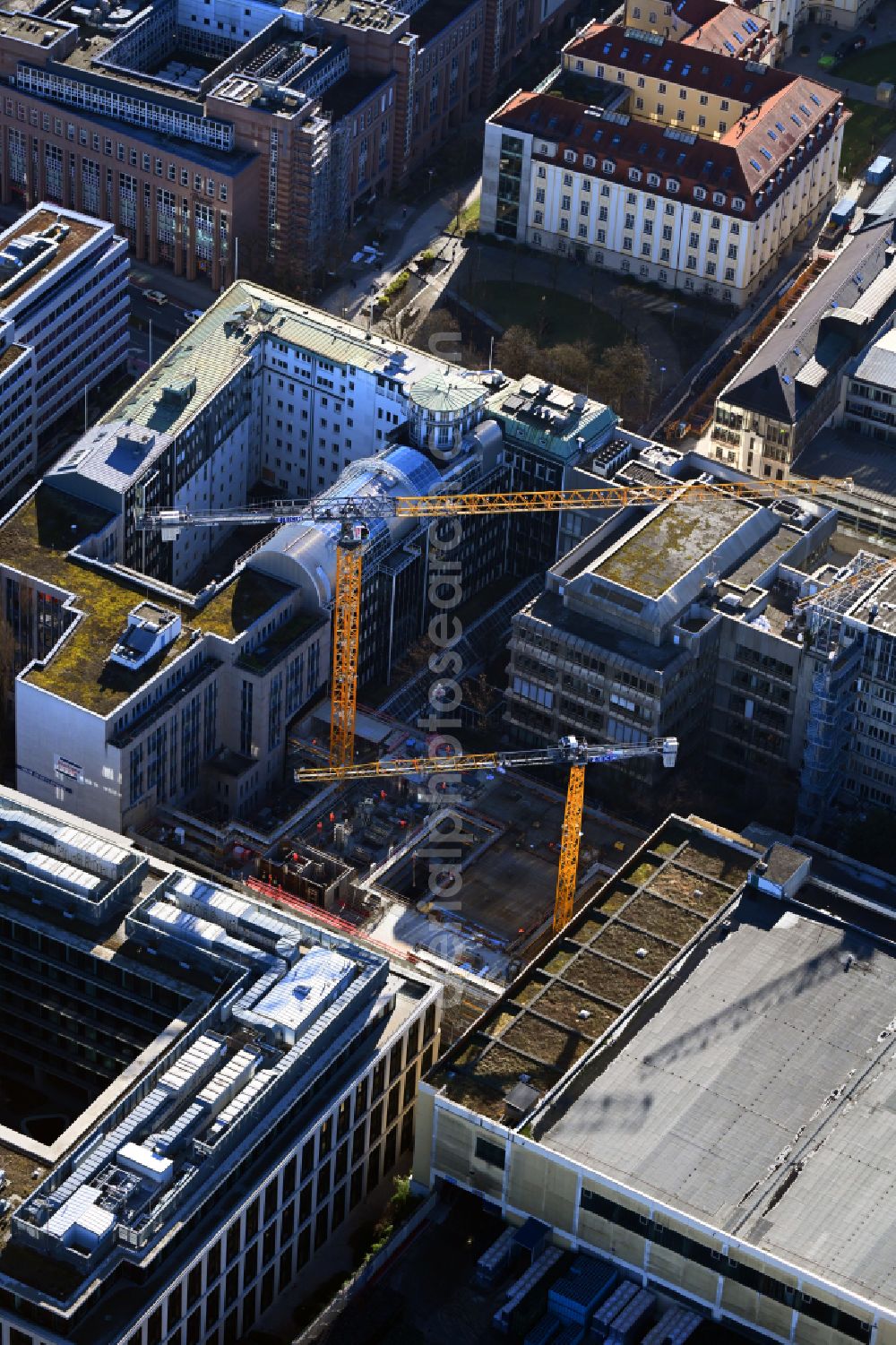 Aerial image München - Construction site to build a new office and commercial building Lichthoefe on street Denisstrasse in the district Maxvorstadt in Munich in the state Bavaria, Germany