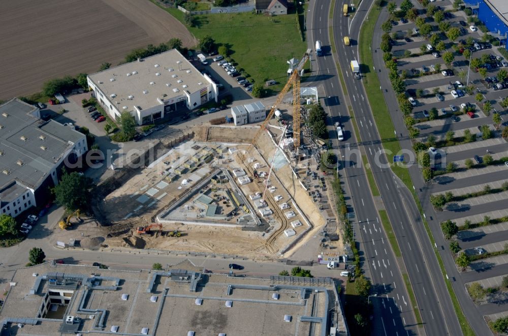 Waltersdorf from above - Construction site to build a new office and commercial building of Lilienthal-Park on Gruenauer Strasse and Lilienthalstrasse in Waltersdorf in the state Brandenburg, Germany