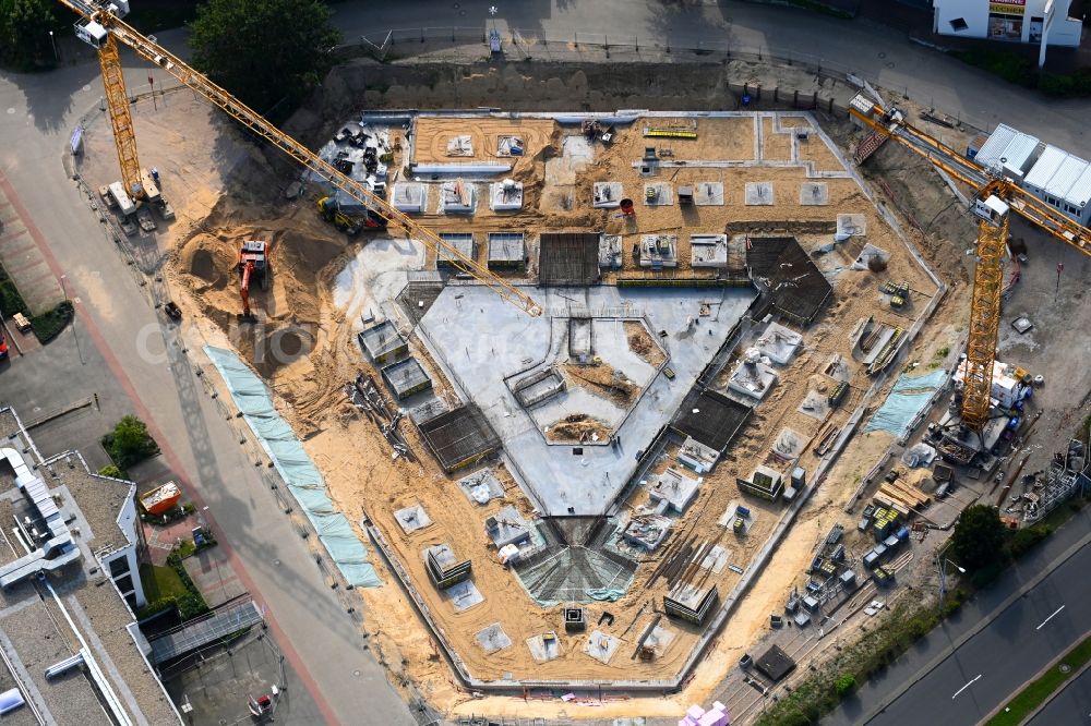 Waltersdorf from the bird's eye view: Construction site to build a new office and commercial building of Lilienthal-Park on Gruenauer Strasse and Lilienthalstrasse in Waltersdorf in the state Brandenburg, Germany