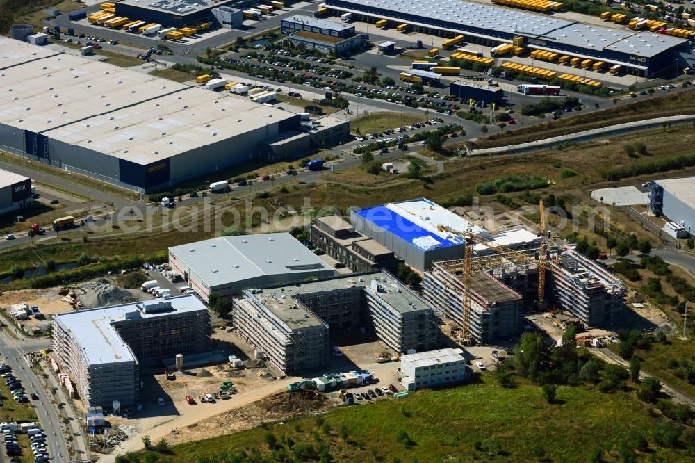 Aerial image Schönefeld - Construction site to build a new office and commercial building on Mizarstrasse in Schoenefeld in the state Brandenburg, Germany