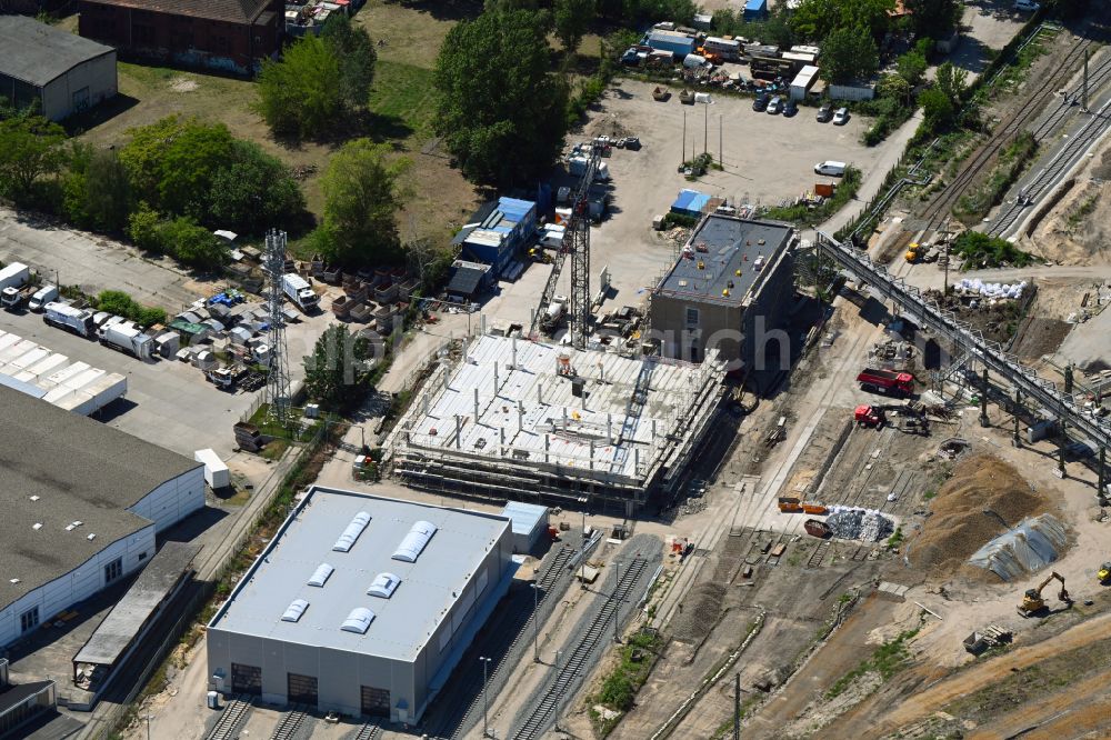 Berlin from above - Construction site to build a new office and commercial building of DB InfraGO AG at the new ICE plant on street Hoenower Wiesenweg in the district Rummelsburg in Berlin, Germany