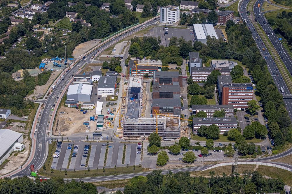 Aerial image Essen - Construction site to build a new office and commercial building of TUeV NORD AG Am Technologiepark in the district Frillendorf in Essen in the state North Rhine-Westphalia, Germany