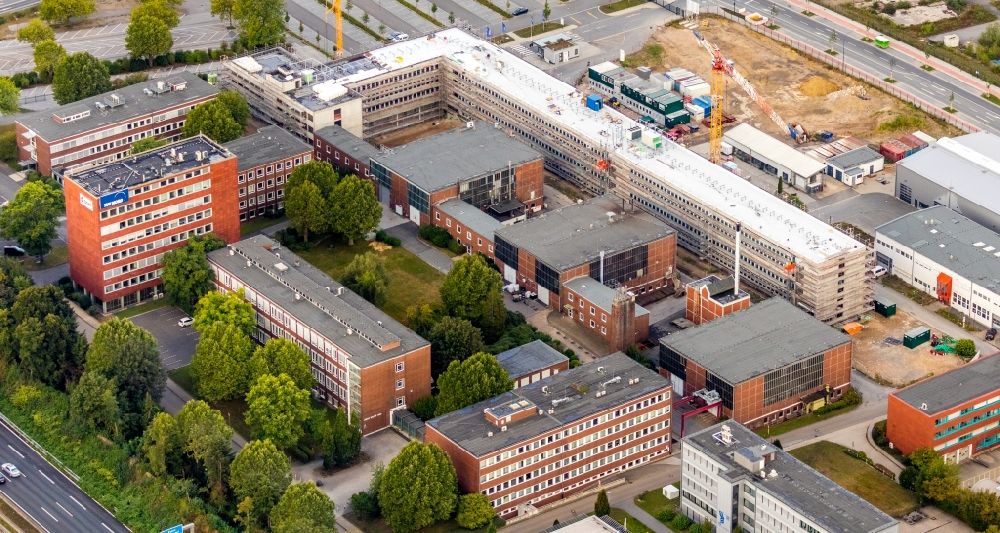 Aerial photograph Essen - Construction site to build a new office and commercial building of TUeV NORD AG Am Technologiepark in the district Frillendorf in Essen in the state North Rhine-Westphalia, Germany
