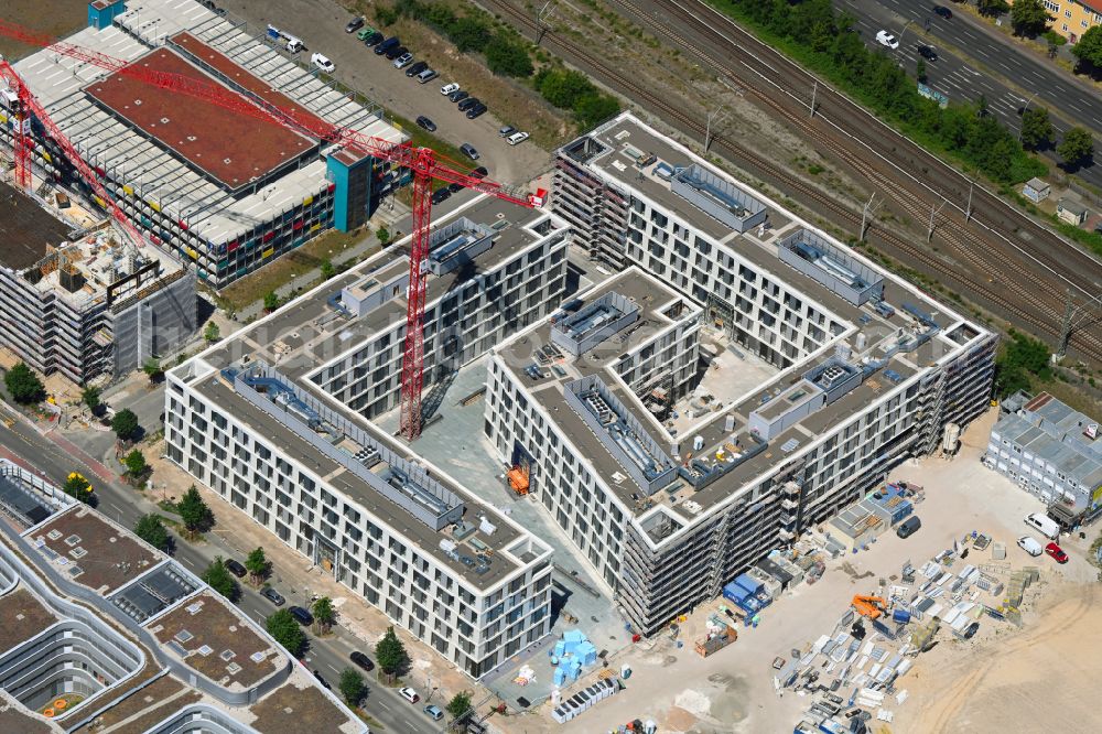Berlin from the bird's eye view: Construction site to build a new office and commercial building OfficeLab Campus Adlershof on Wagner-Regeny-Strasse corner Hans-Schmidt-Strasse in the district Adlershof in Berlin, Germany