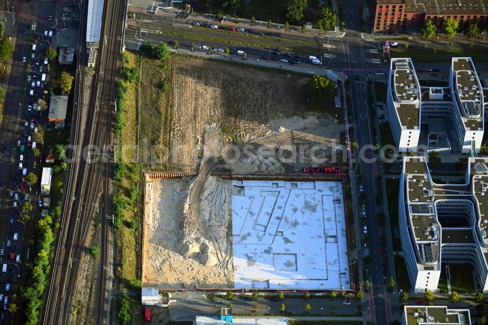 Berlin from above - Construction site to build a new office and commercial building OfficeLab Campus Adlershof on Wagner-Regeny-Strasse corner Hans-Schmidt-Strasse in the district Adlershof in Berlin, Germany