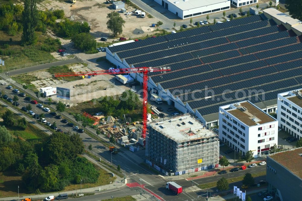 Berlin from above - New construction of an office and commercial building Am Oktogon in the district Adlershof in Berlin, Germany
