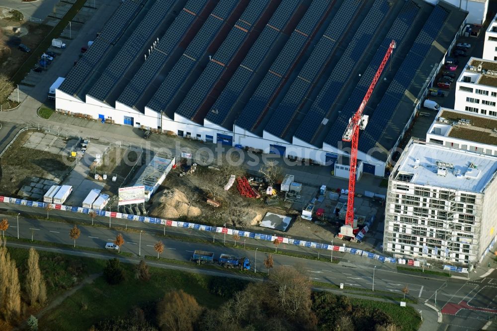Berlin from the bird's eye view: New construction of an office and commercial building Am Oktogon at the Rudower Chaussee in the district Adlershof in Berlin, Germany